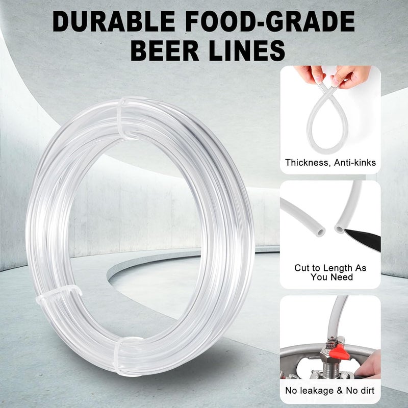 WELLBOM Beer Line Tubing 10 Feet - 3/16'' ID 7/16" OD Beer Keg Lines Clear Vinyl PVC Tubing with 4PCS Hose Clamps Food Grade Kegerator Beer Dispensing Line Hose Replacement Kit - Image 3